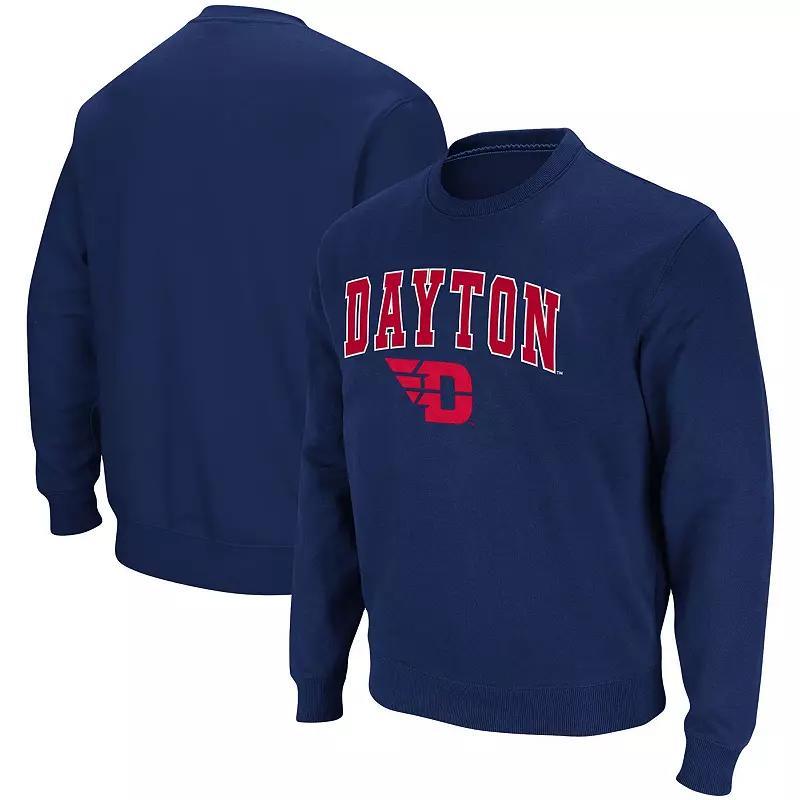 Men's Colosseum Navy Dayton Flyers Arch & Logo Tackle Twill Pullover Sweatshirt, Size: 3XL, Day Blue Product Image