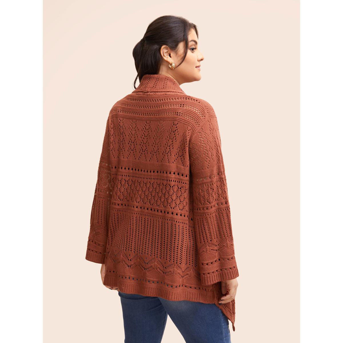 Plus Size Texture Cut Out Bell Sleeve Cardigan Rust Women Resort Loose Long Sleeve Vacation Cardigans BloomChic 18-20/2X Product Image