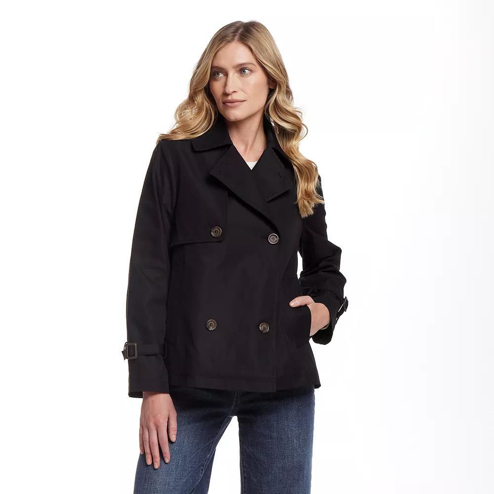 Women's Weathercast Double Breasted A-Line Trench Coat, Size: Large, Black Product Image