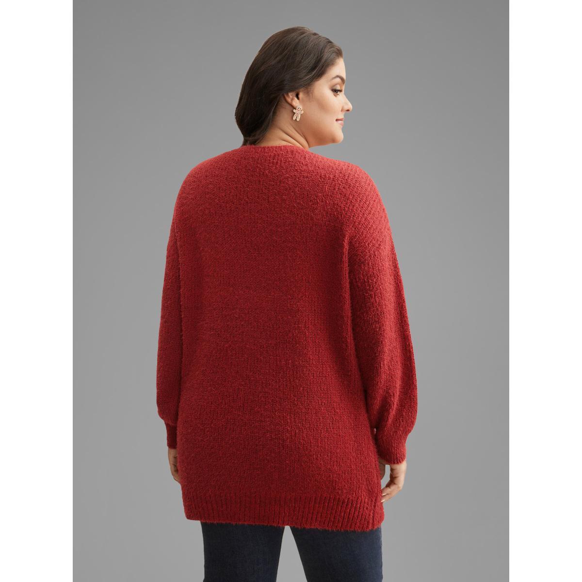 Plus Size Mink-Hair Feel Pockets Open Front Cardigan Scarlet Women Casual Loose Long Sleeve Everyday Cardigans BloomChic 22-24/3X Product Image