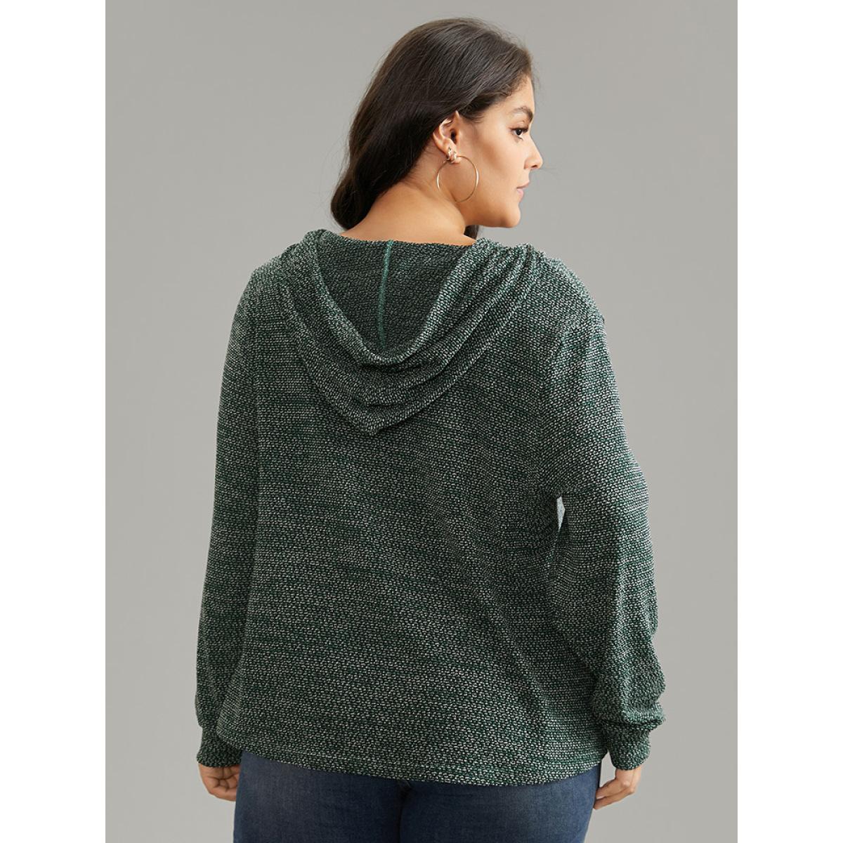Plus Size Textured Kangaroo Pocket Hooded Sweatshirt Women Green Casual Texture Hooded Everyday Sweatshirts BloomChic 30/6X Product Image