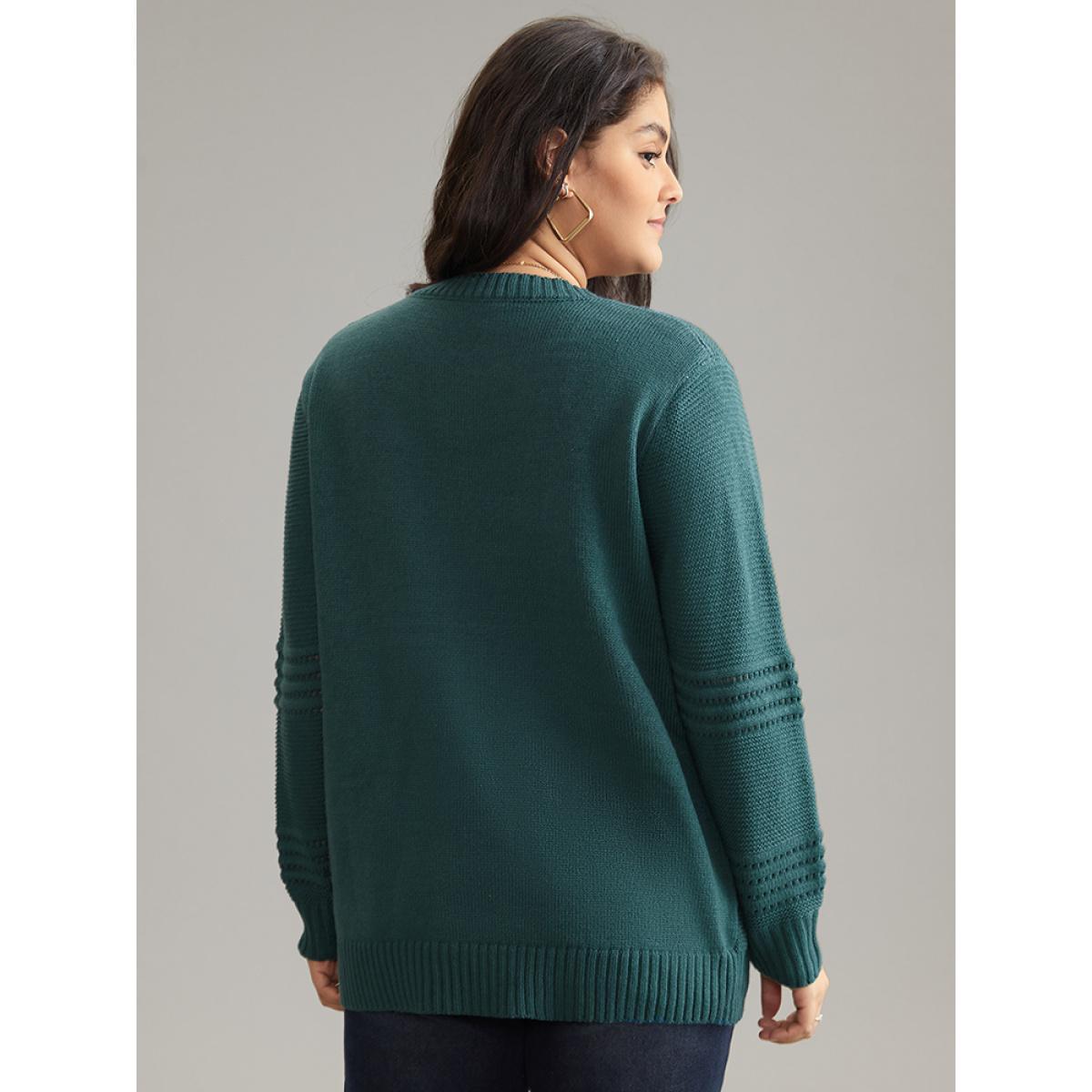 Plus Size Textured Plain Loose Elastic Cuffs Pullover Cyan Women Casual Loose Long Sleeve Round Neck Dailywear Pullovers BloomChic 18-20/2X Product Image