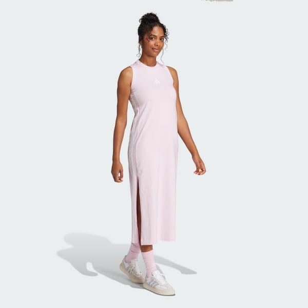 Women's adidas 3-Stripes Long Racerback Sportswear Dress, Size: XS, Clear Pink White Product Image