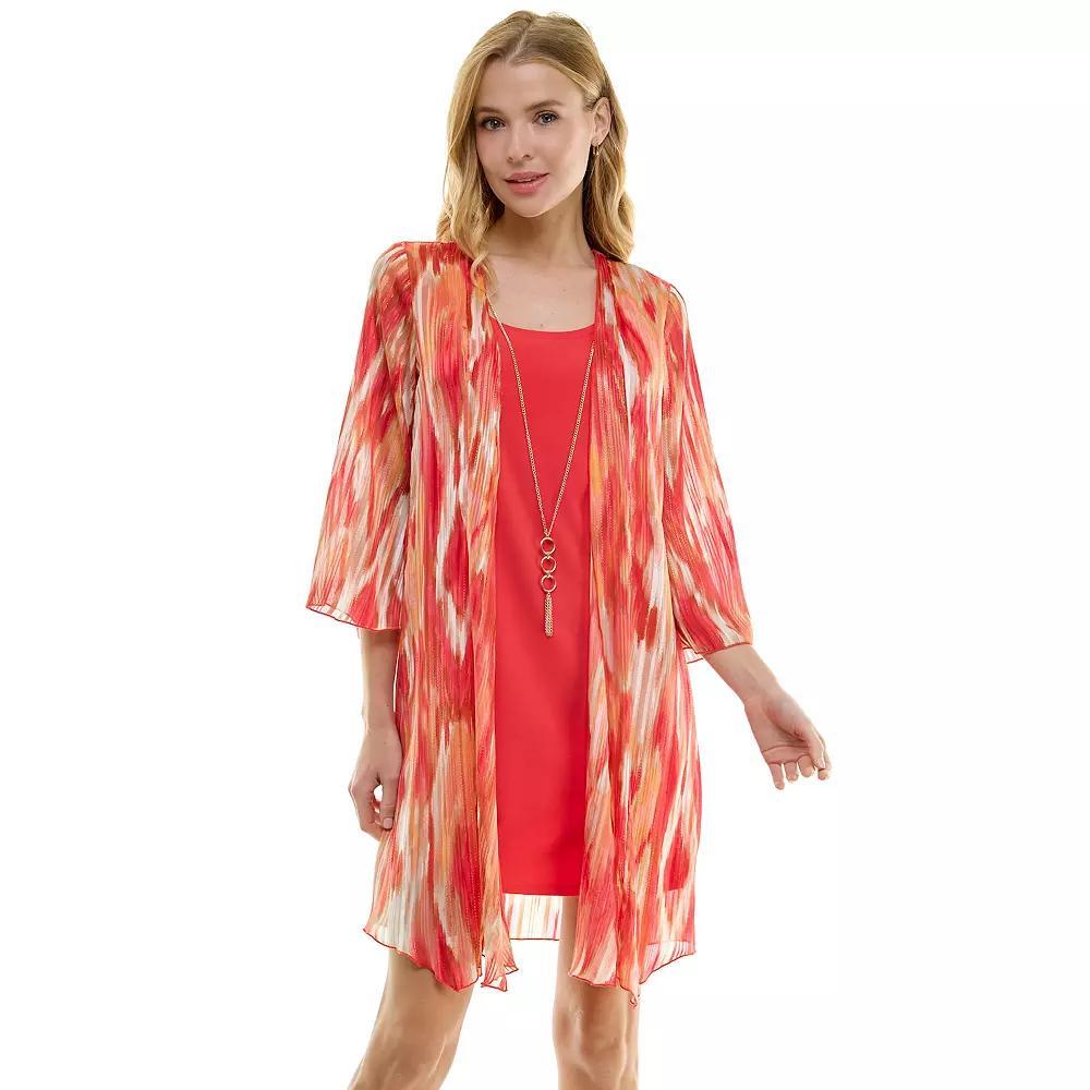 Women's Luxology 2-Piece Bell Sleeve Jacket & Drop Collar Dress Set, Size: Small, Pink Peach Product Image
