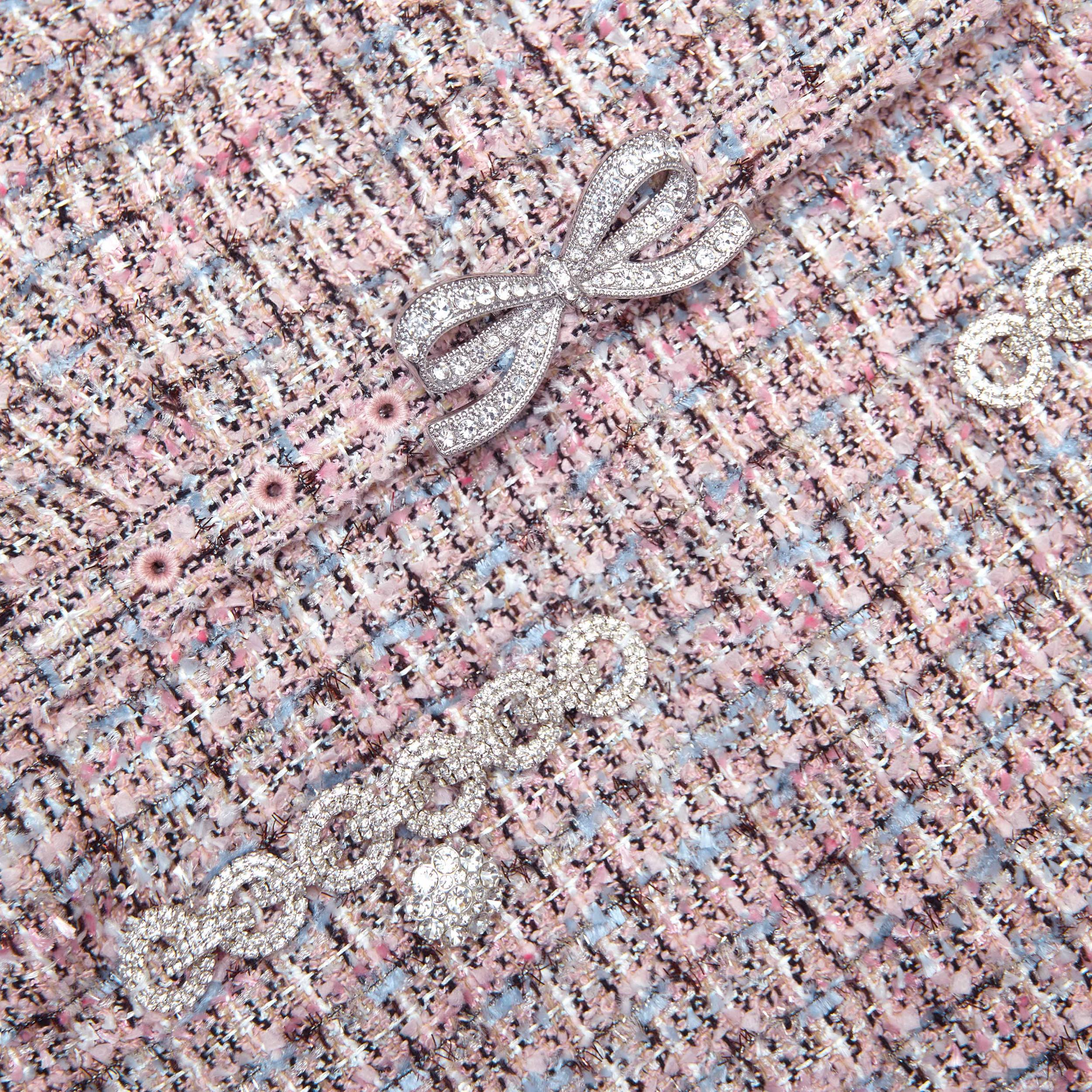 Pink Boucle Chiffon Midi Dress Product Image