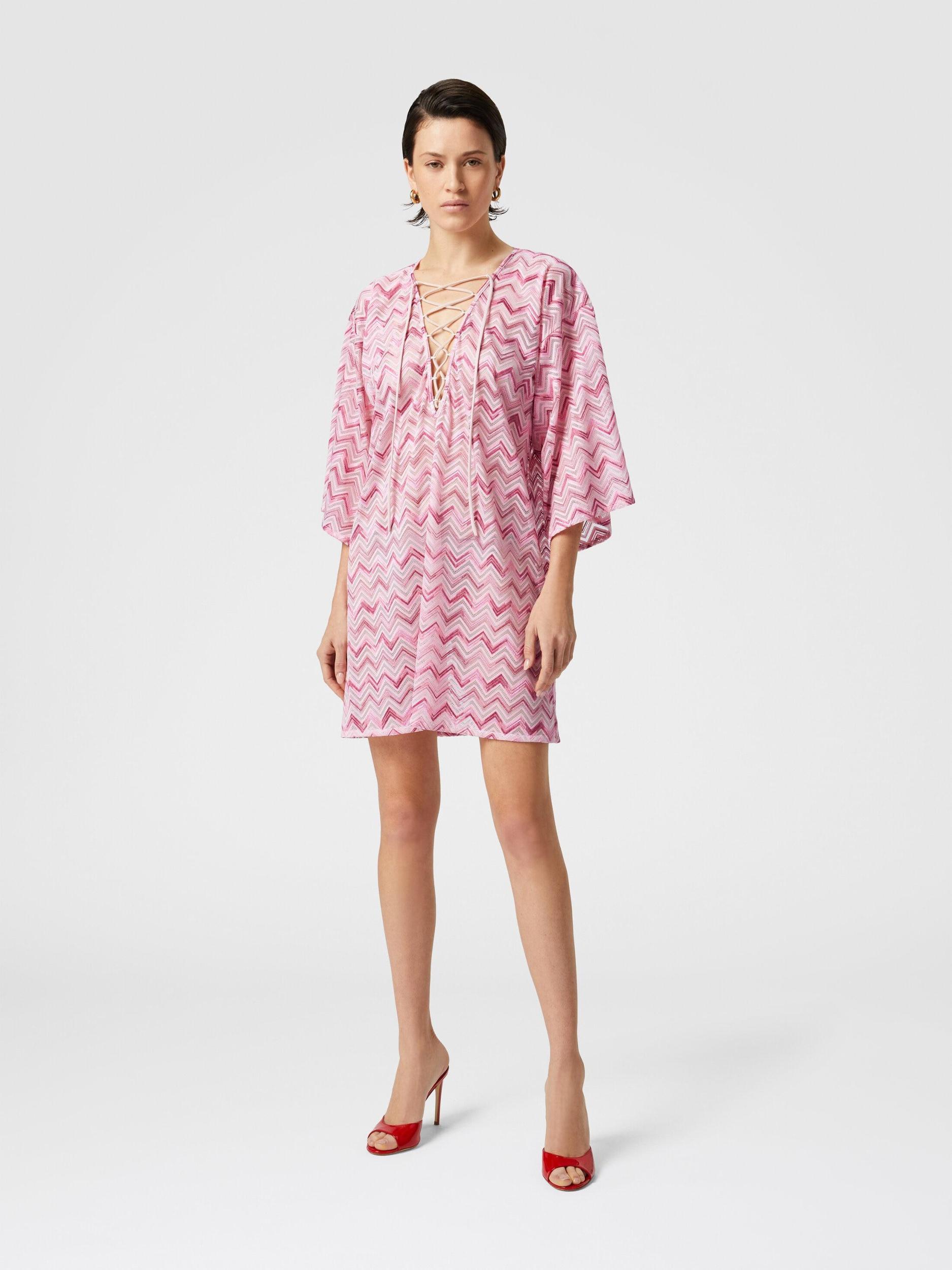 Short viscose-blend tulle kaftan with slub zigzag Product Image