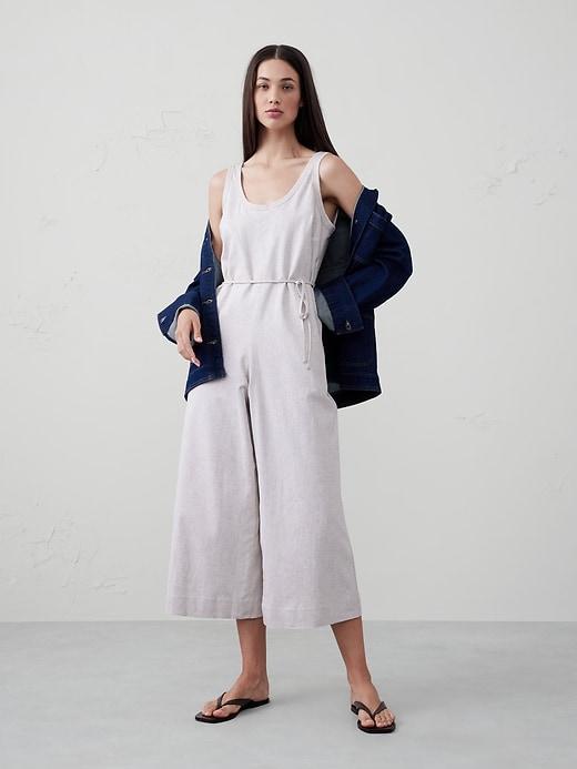 Linen-Blend Wide-Leg Jumpsuit Product Image
