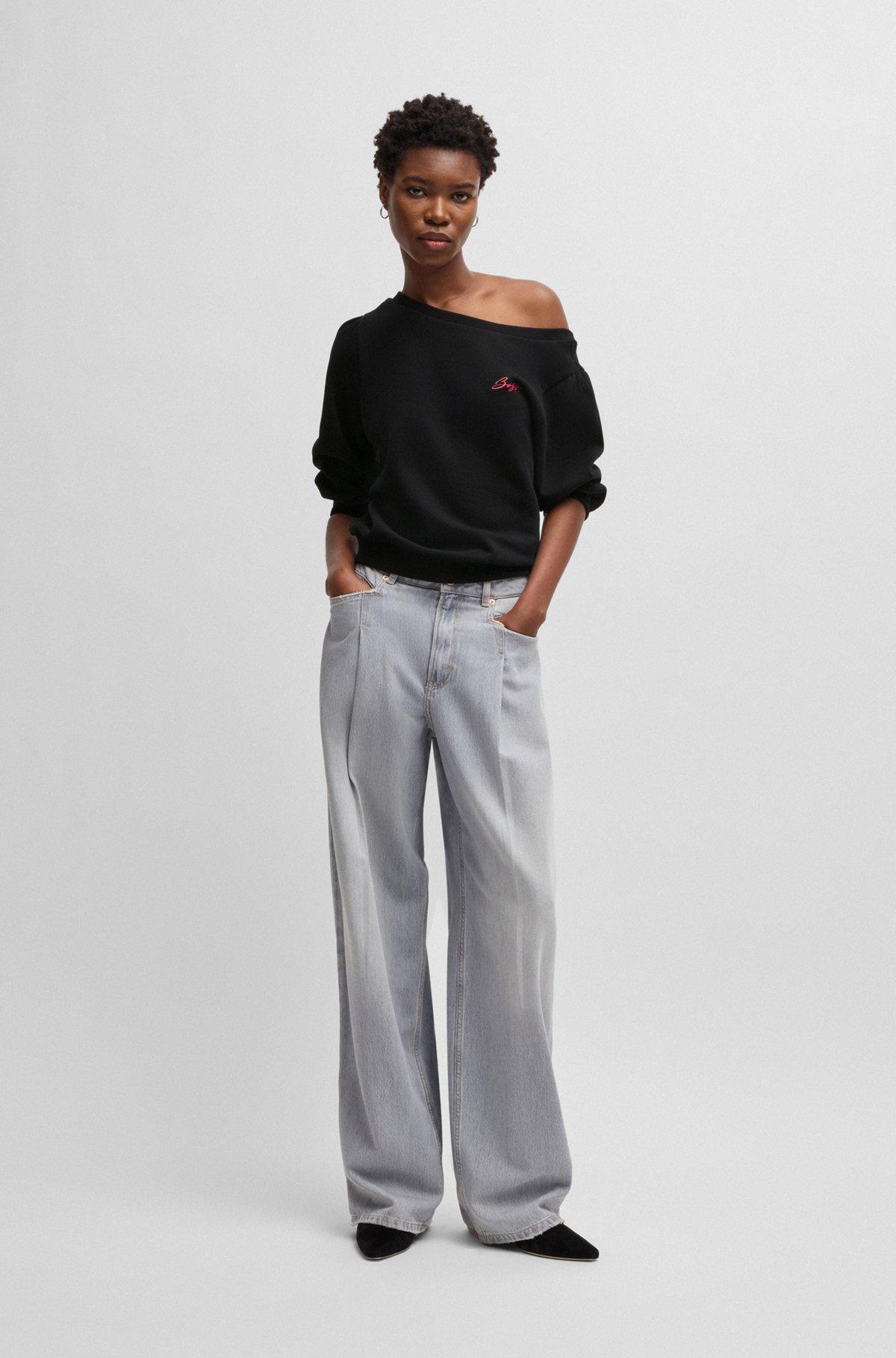BOSS - Cotton-terry sweatshirt with logo detail - Black Product Image