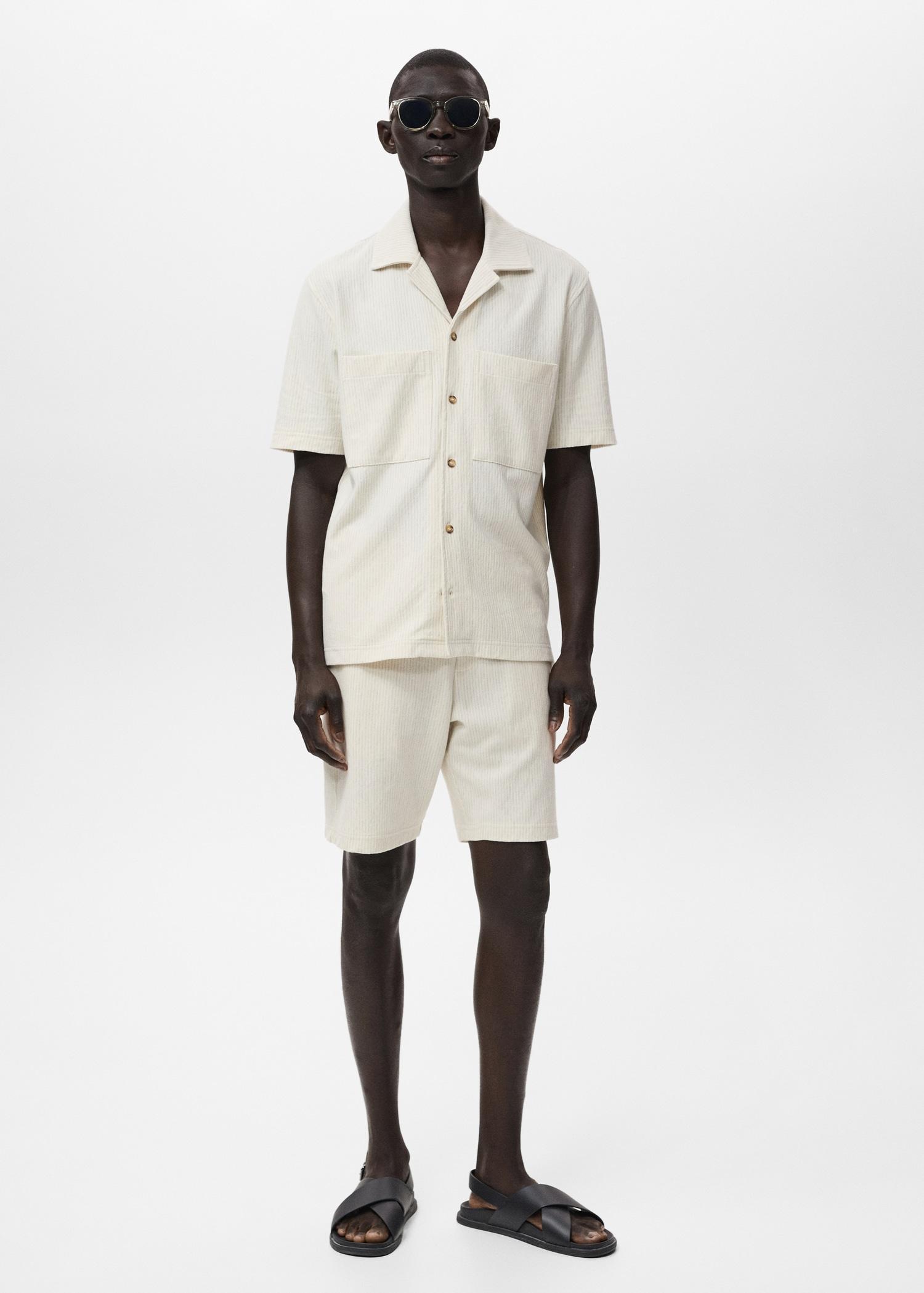 Striped cotton Bermuda shorts - Men | MANGO USA Product Image
