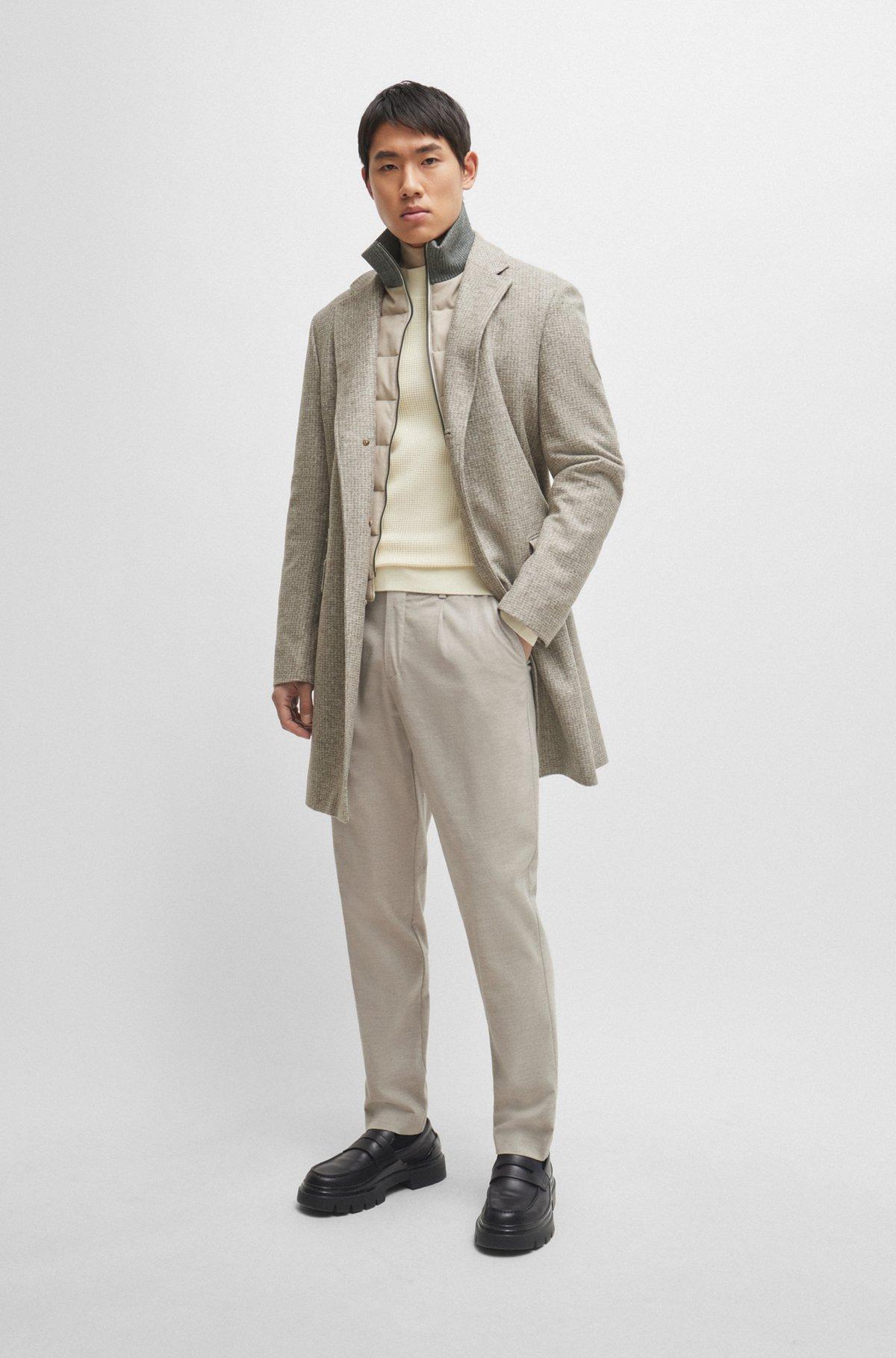 Slim-fit coat in wool blend with zip-up inner Product Image