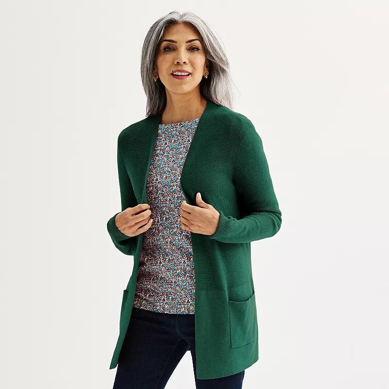 Women's Croft & Barrow® Classic Ribbed Open-Front Cardigan, Size: XS, Mineral Black Product Image