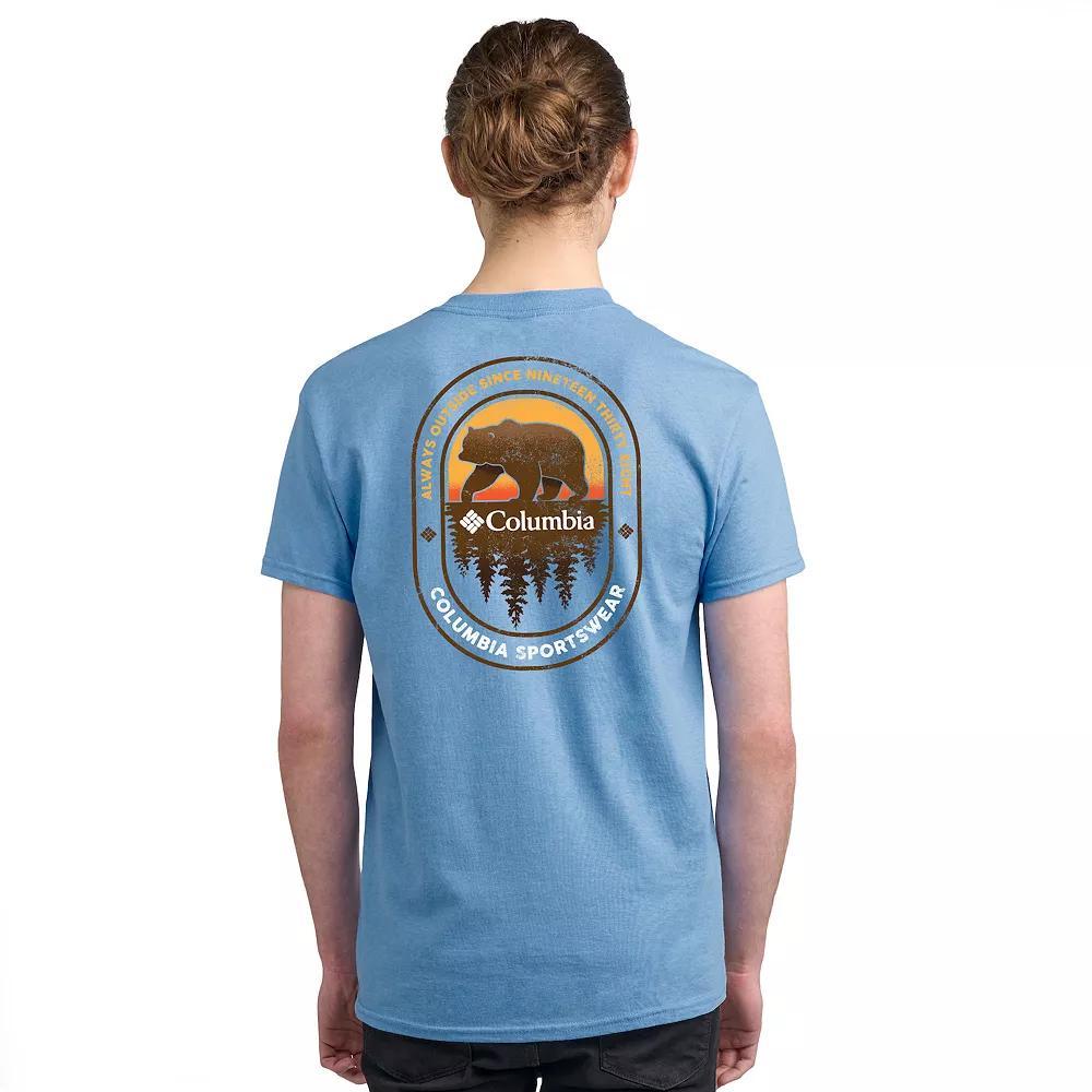 Mens Columbia Adventure Print Short Sleeve Graphic Tee Silver Blue 1938 Product Image