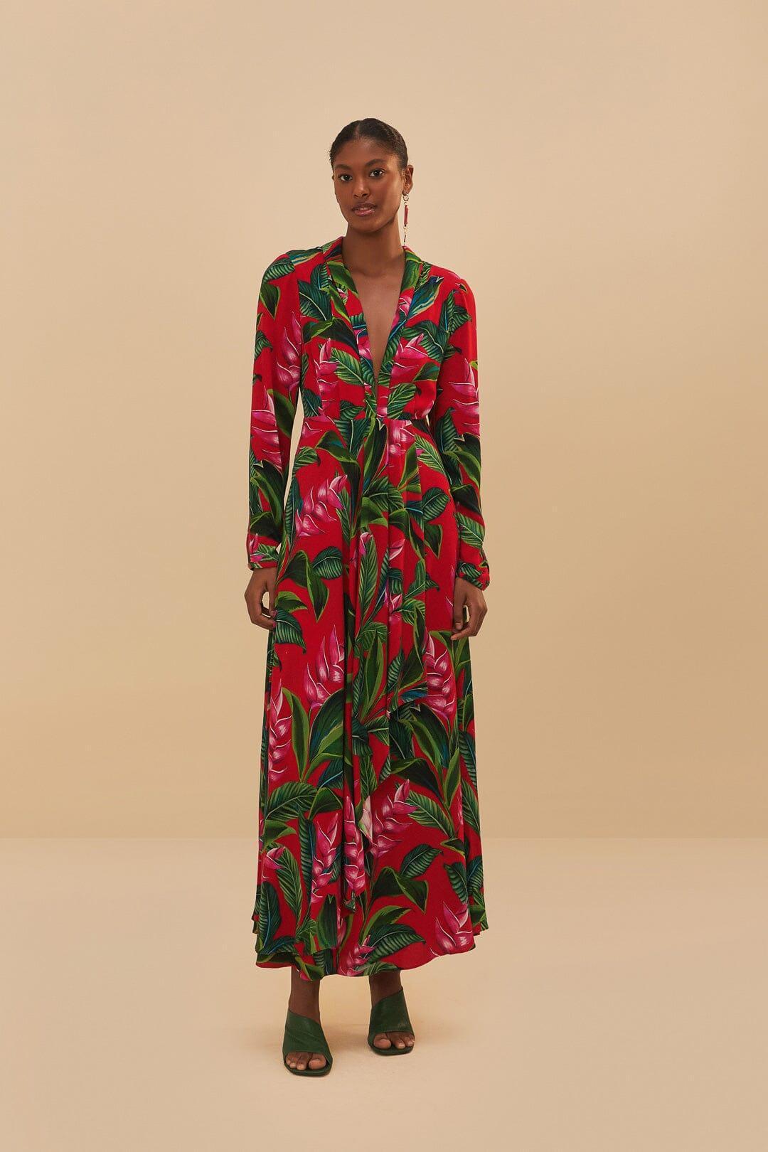 Red Dream Garden Long Sleeve Maxi Dress Product Image