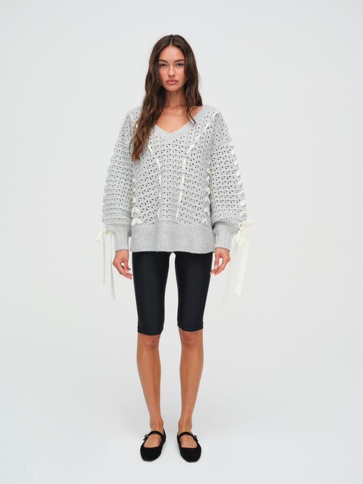 Liberty V Neck Sweater — Grey Product Image