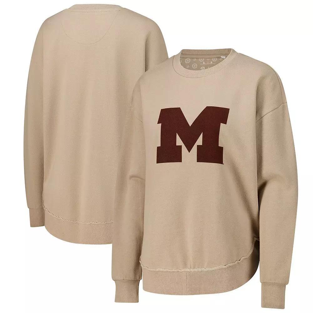 Women's Pressbox Tan Michigan Wolverines Poncho Fleece Pullover Sweatshirt, Size: Small, Team Product Image