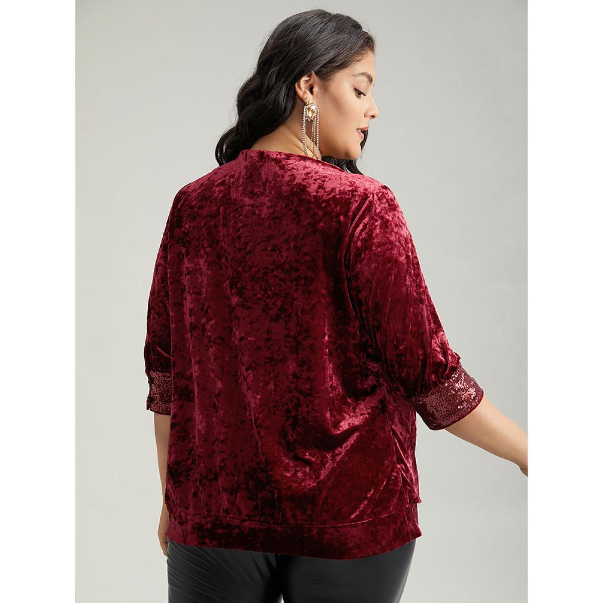 Plus Size Scarlet Cowl Neck 2-In-1 Sequin Patchwork Blouse Women Cocktail Elbow-length sleeve Cowl Neck Party Blouses BloomChic 10/M Product Image
