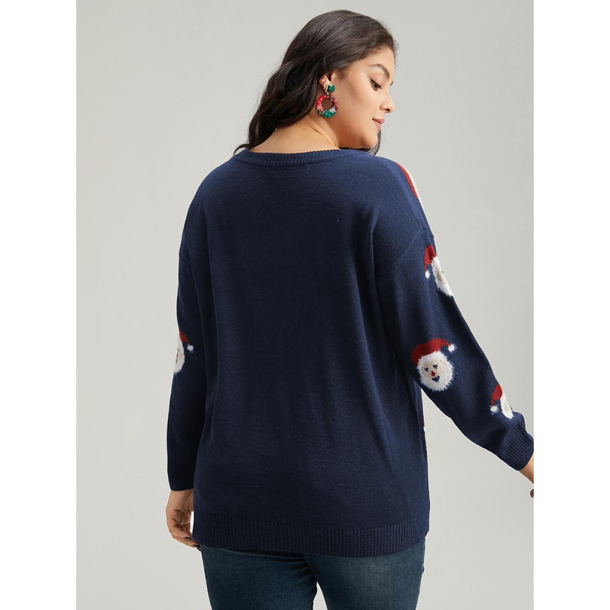 Plus Size Jolly Fellow Motifs Round Neck Pullover Midnight Women Casual Long Sleeve Round Neck Festival-Christmas Pullovers BloomChic 10/M Product Image