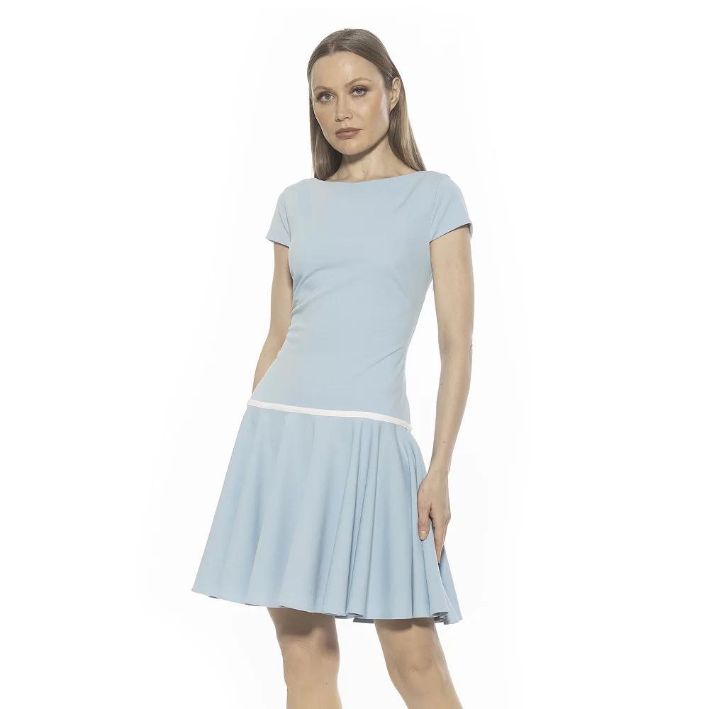 Women's ALEXIA ADMOR Aoife Boatneck Cap Sleeve Dropped Waist Dress, Size: Medium, Halogen Blue Product Image