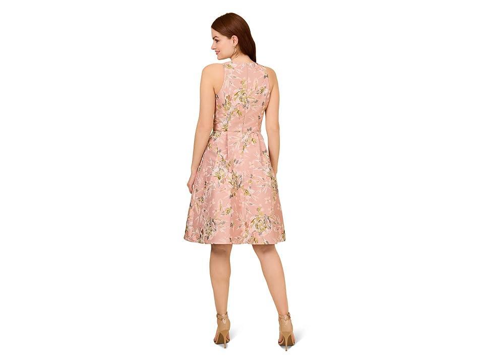 Adrianna Papell Printed Metallic Jacquard Fit-and-Flare Dress (Pale Azalea) Women's Dress Product Image