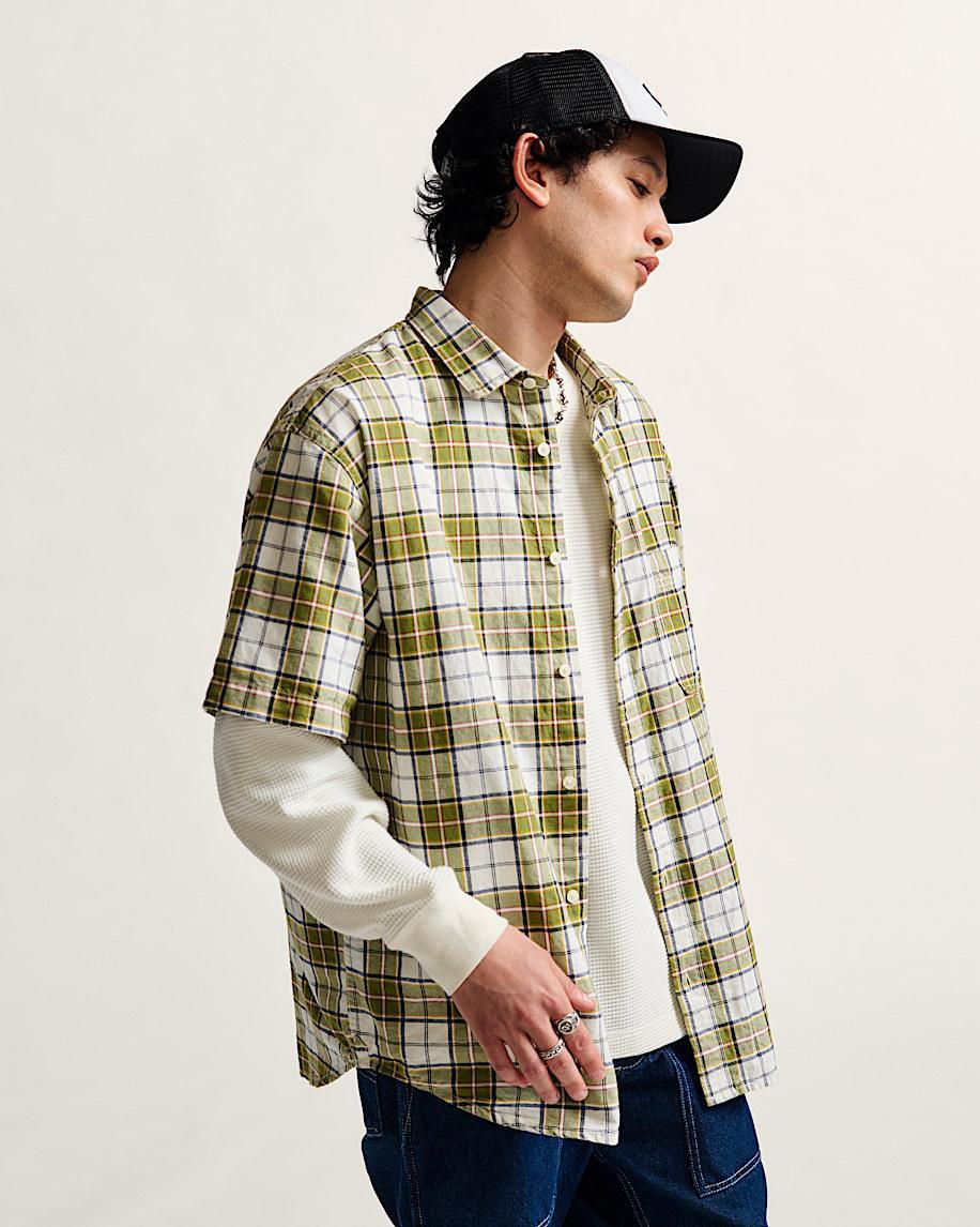 Lawson Solid Woven Shirt in Marshmallow White / Olive Green| Vans US Product Image