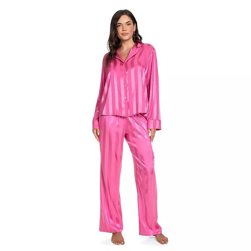 Petite Lilac+London Satin Notch Collar Pajama Top & Pajama Bottoms Set, Women's, Size: XXL Petite, Pink Product Image