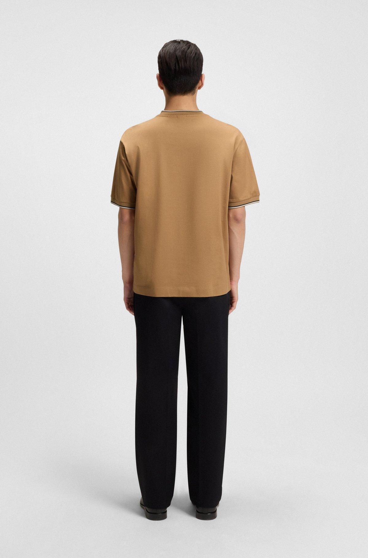 Mercerized-cotton T-shirt with striped cuffs Product Image