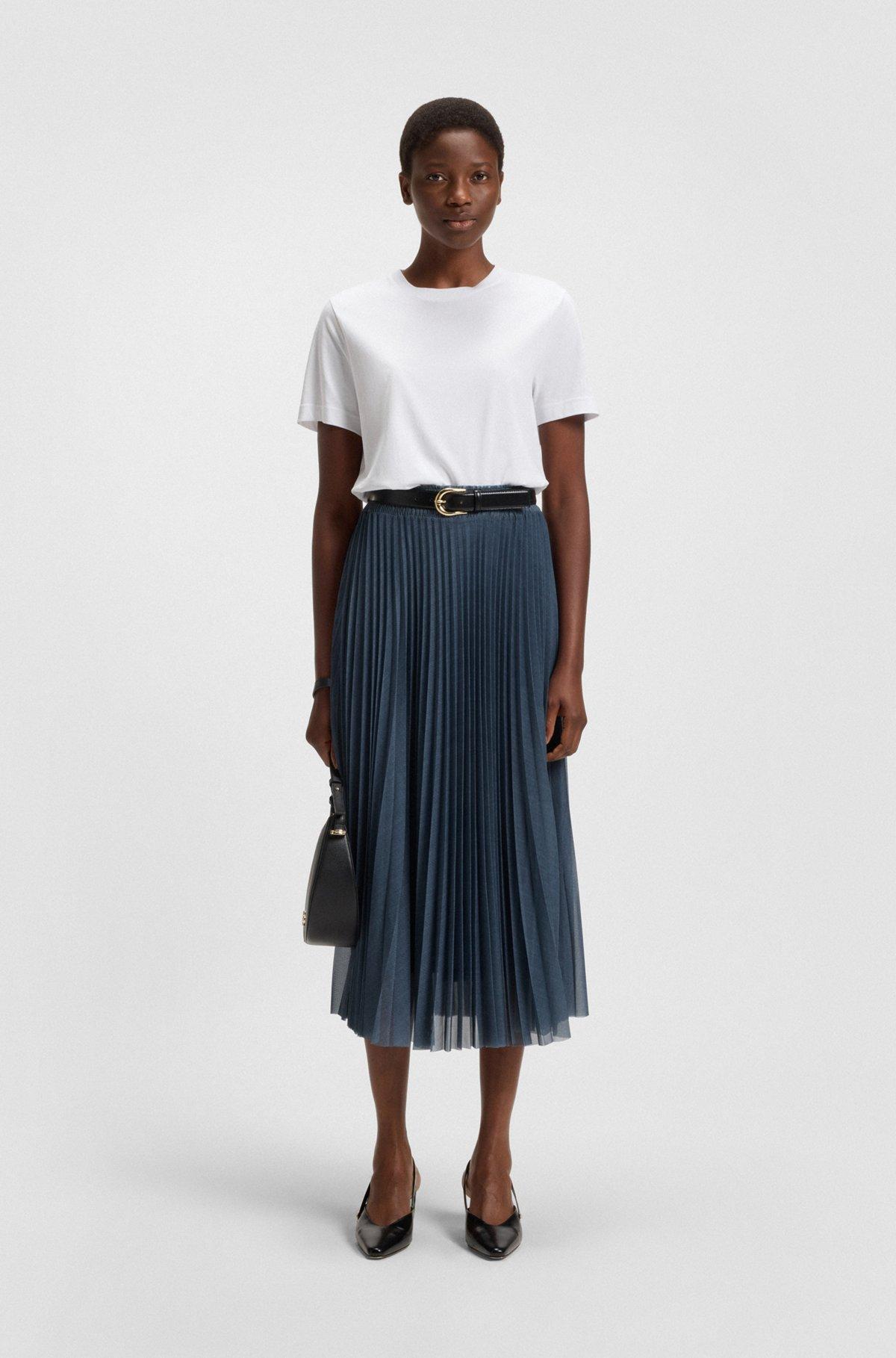 BOSS - Lined tulle skirt with plissé pleats - Light Blue Product Image