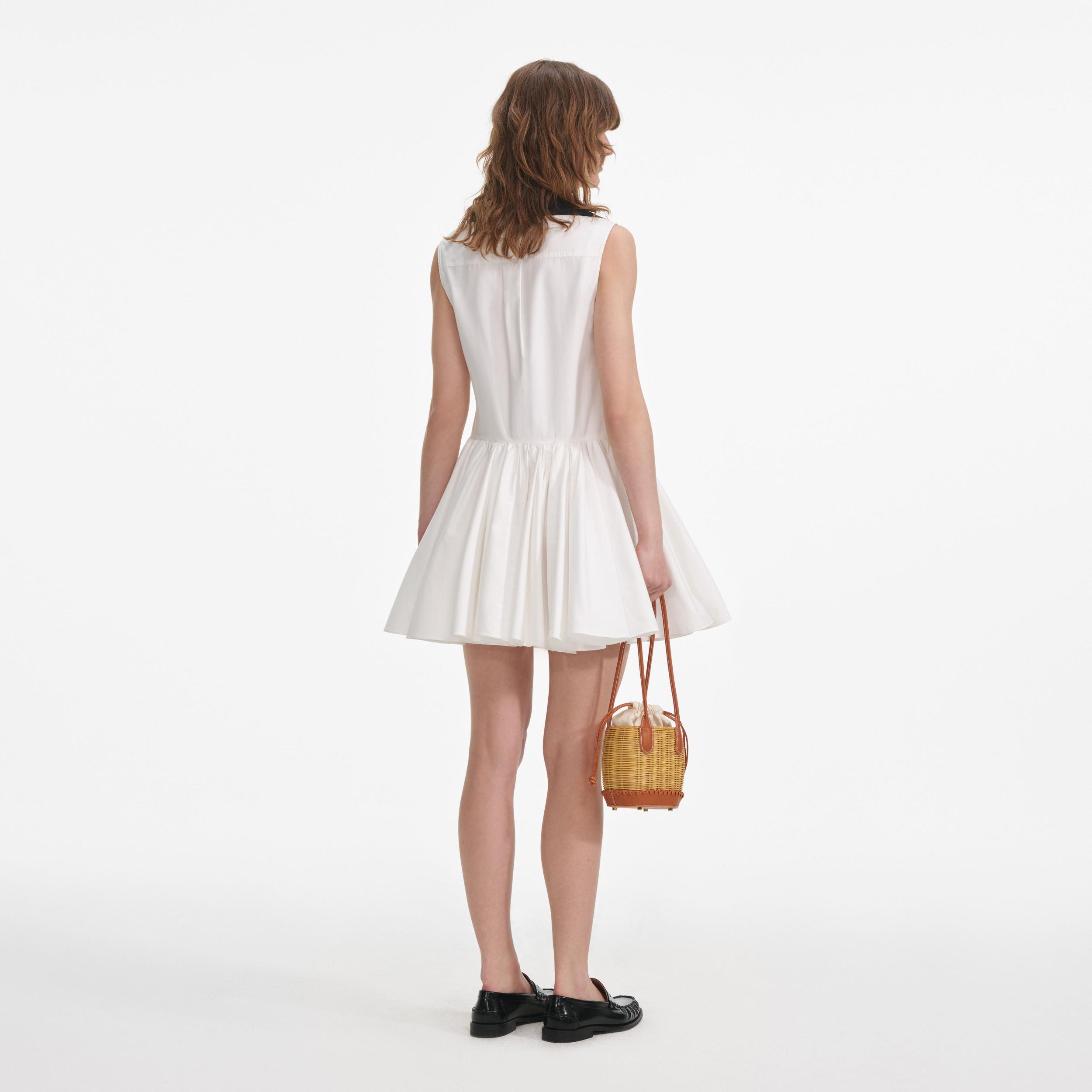 White Cotton Contrast Collar Mini Dress Product Image