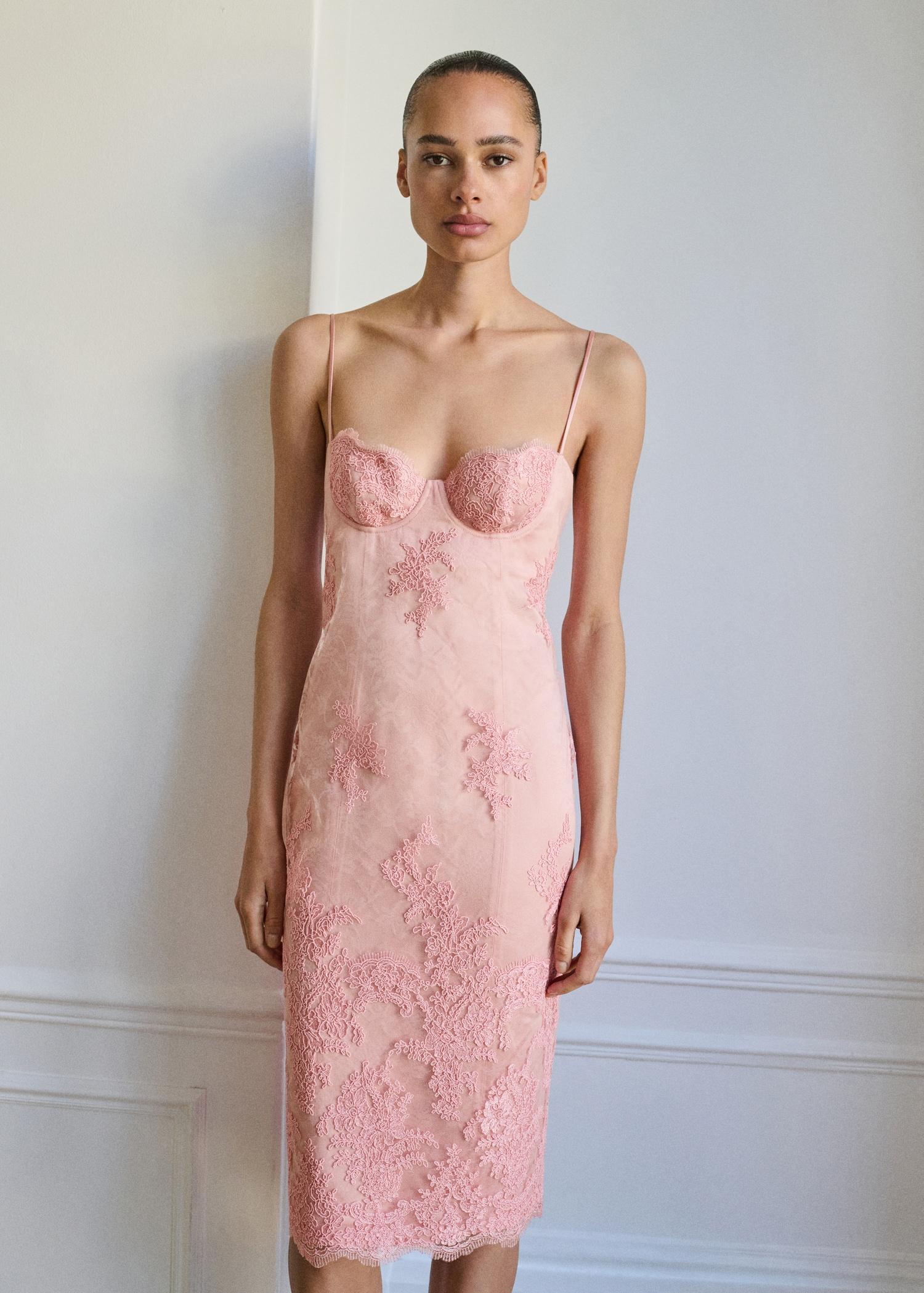 Lace dress with structured neckline - Women | MANGO USA Product Image