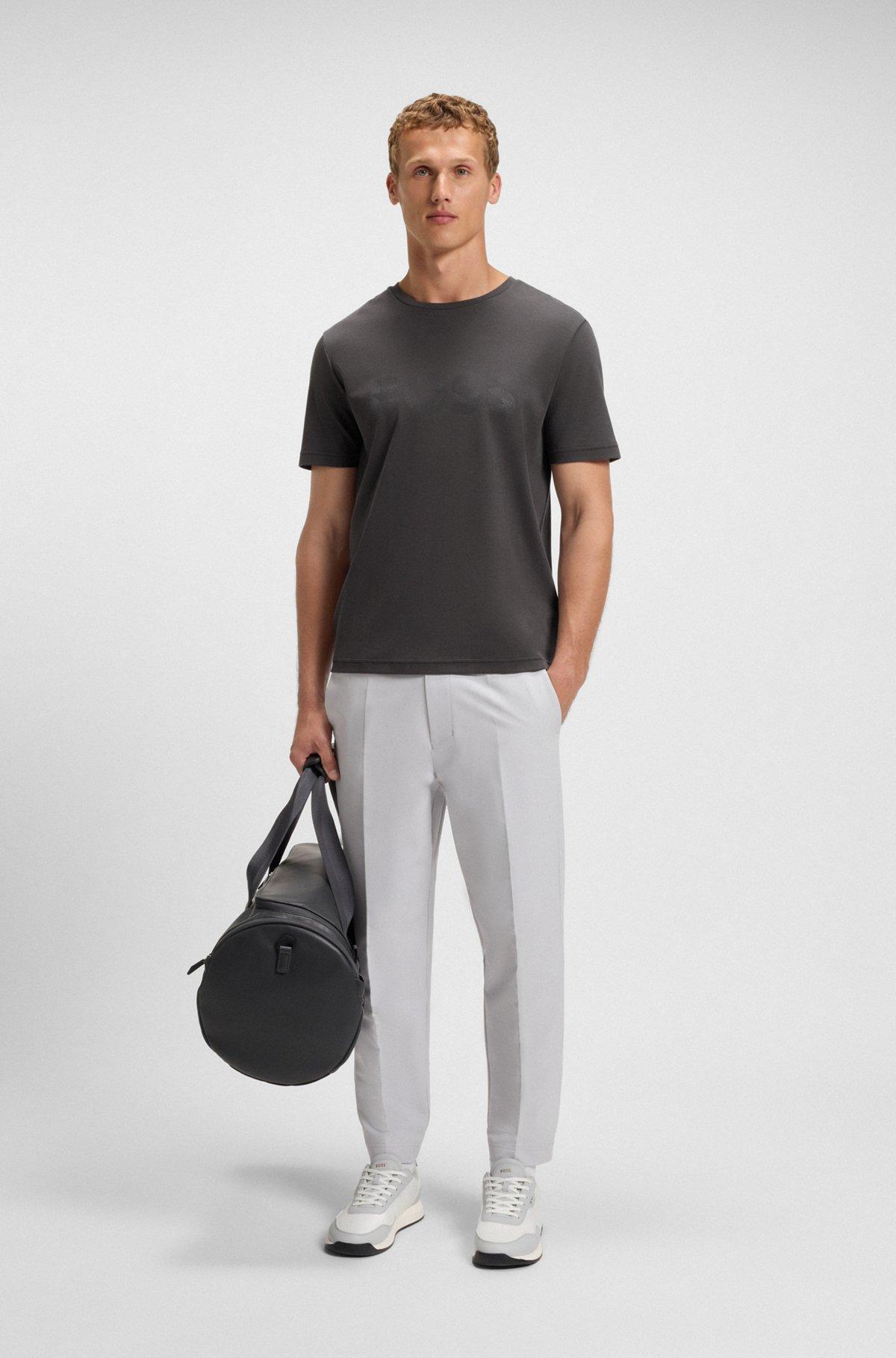 BOSS - Pima-cotton T-shirt with gloss logo - Dark Grey Product Image