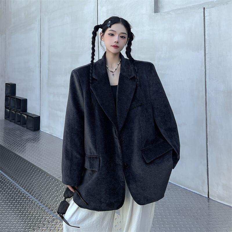 Notch Lapel Glitter Single-Breasted Oversized Velvet Blazer Product Image