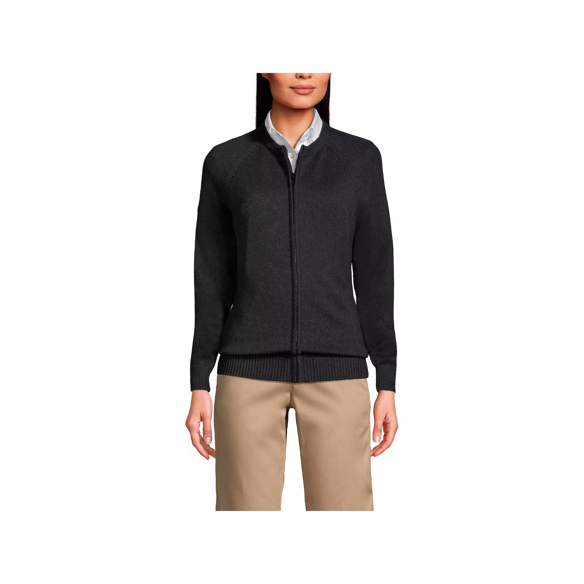 Women's Lands' End School Uniform Zipper-Front Cardigan Sweater, Size: Large, Classic Blue Product Image