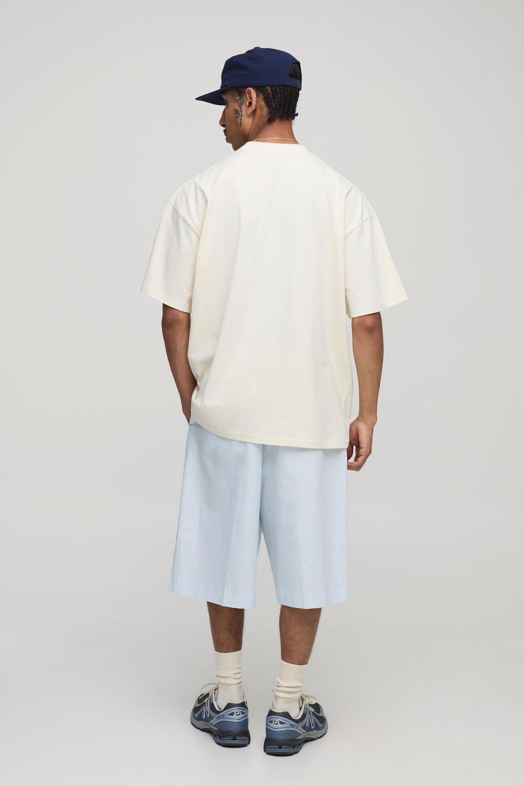 Ecru Oversized Extended Neck Lake Como Window Printed T-Shirt | boohooMAN USA Product Image