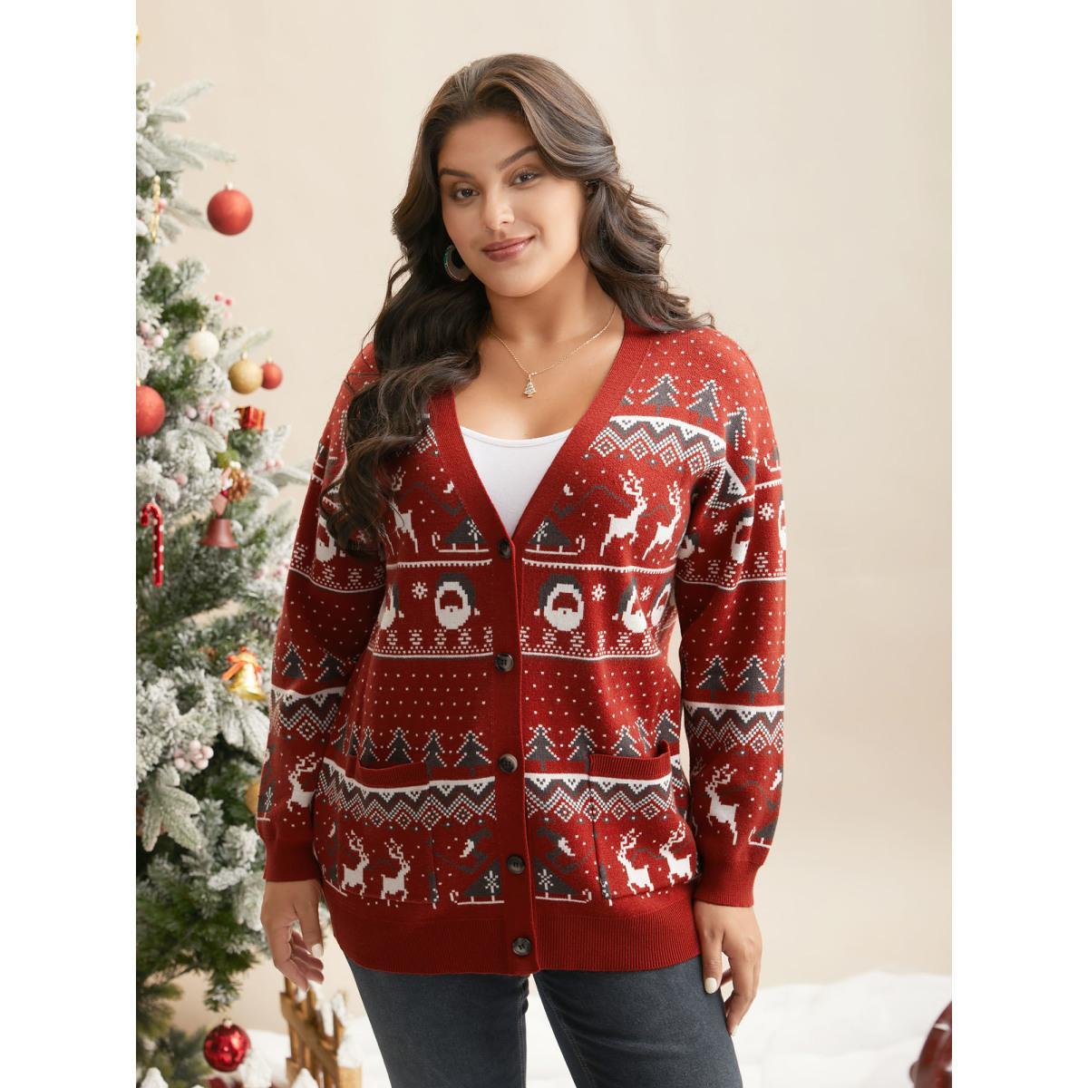 Plus Size Supersoft Essentials Home-for-Holidays Button-Front Cardigan Brightred Women Elegant Loose Long Sleeve Everyday Cardigans BloomChic 12/L Product Image