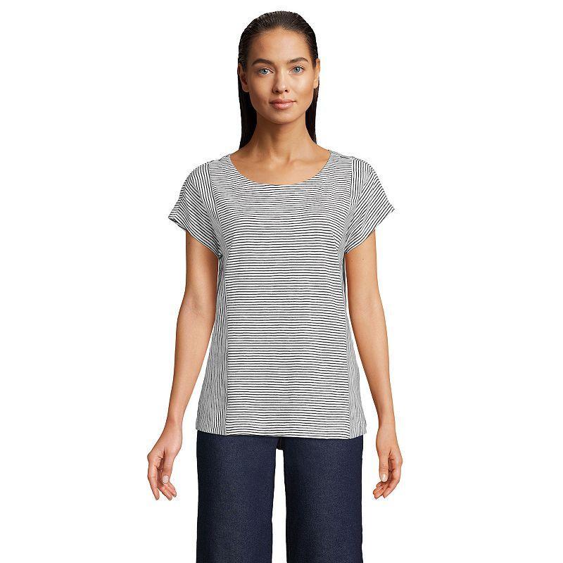 Women's Lands' End Slub Tee, Size: Small, Grey Team Stripe Product Image