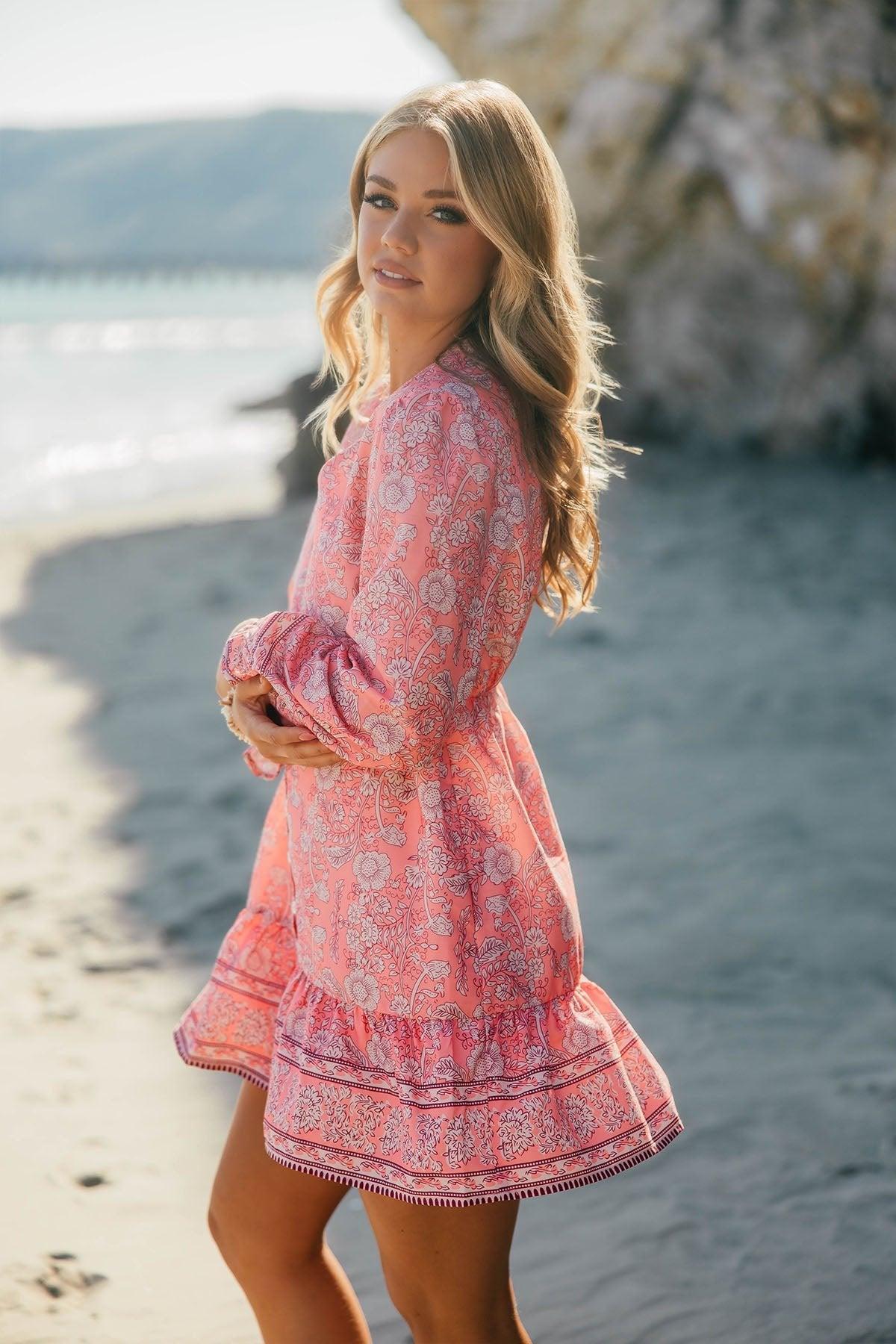 Rosie Pink Floral Print Buttoned Mini Dress - FINAL SALE Product Image