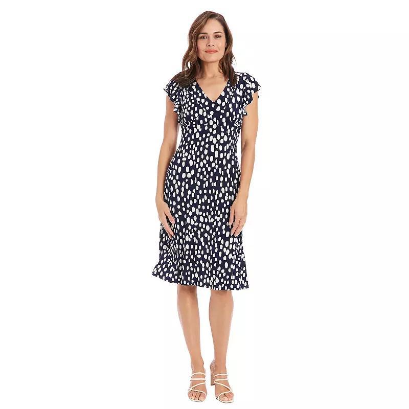 Women's London Times Ruffle Sleeve V-Neck Midi Dress, Size: 12, Black Soft White Product Image