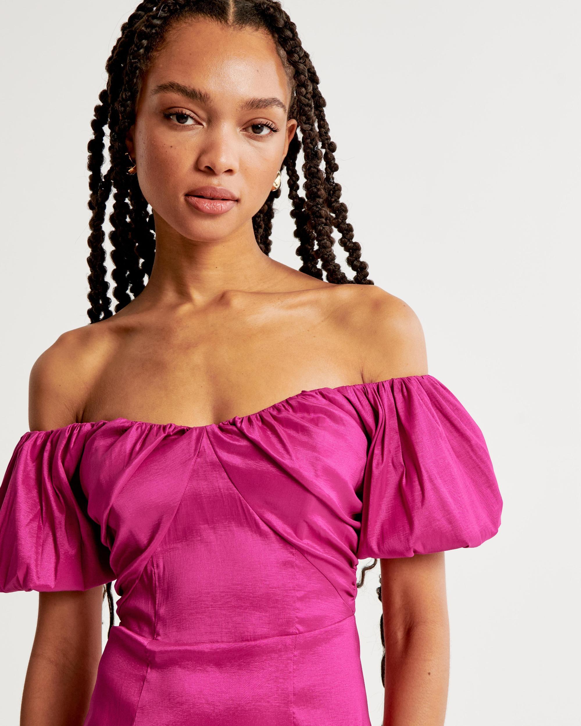 Taffeta Off-The-Shoulder Midi Dress Product Image
