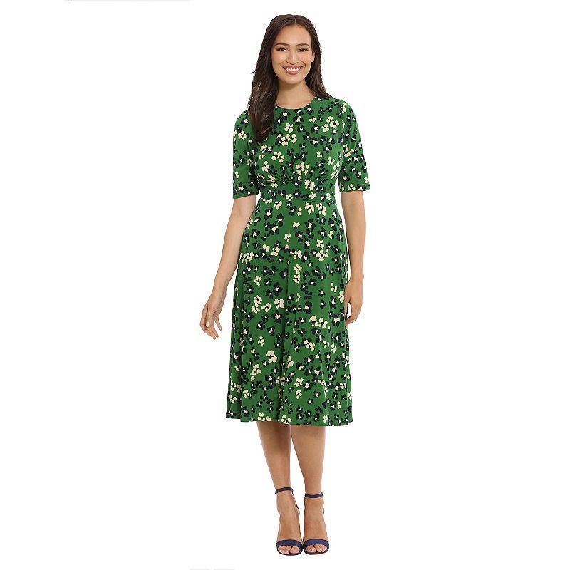 Women's London Times Printed Midi A-Line Dress, Size: 6, Navy Pink Product Image