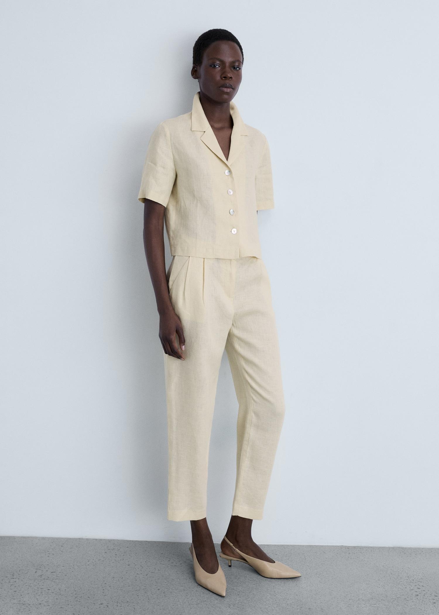 Straight linen-blend pants - Women | MANGO USA Product Image