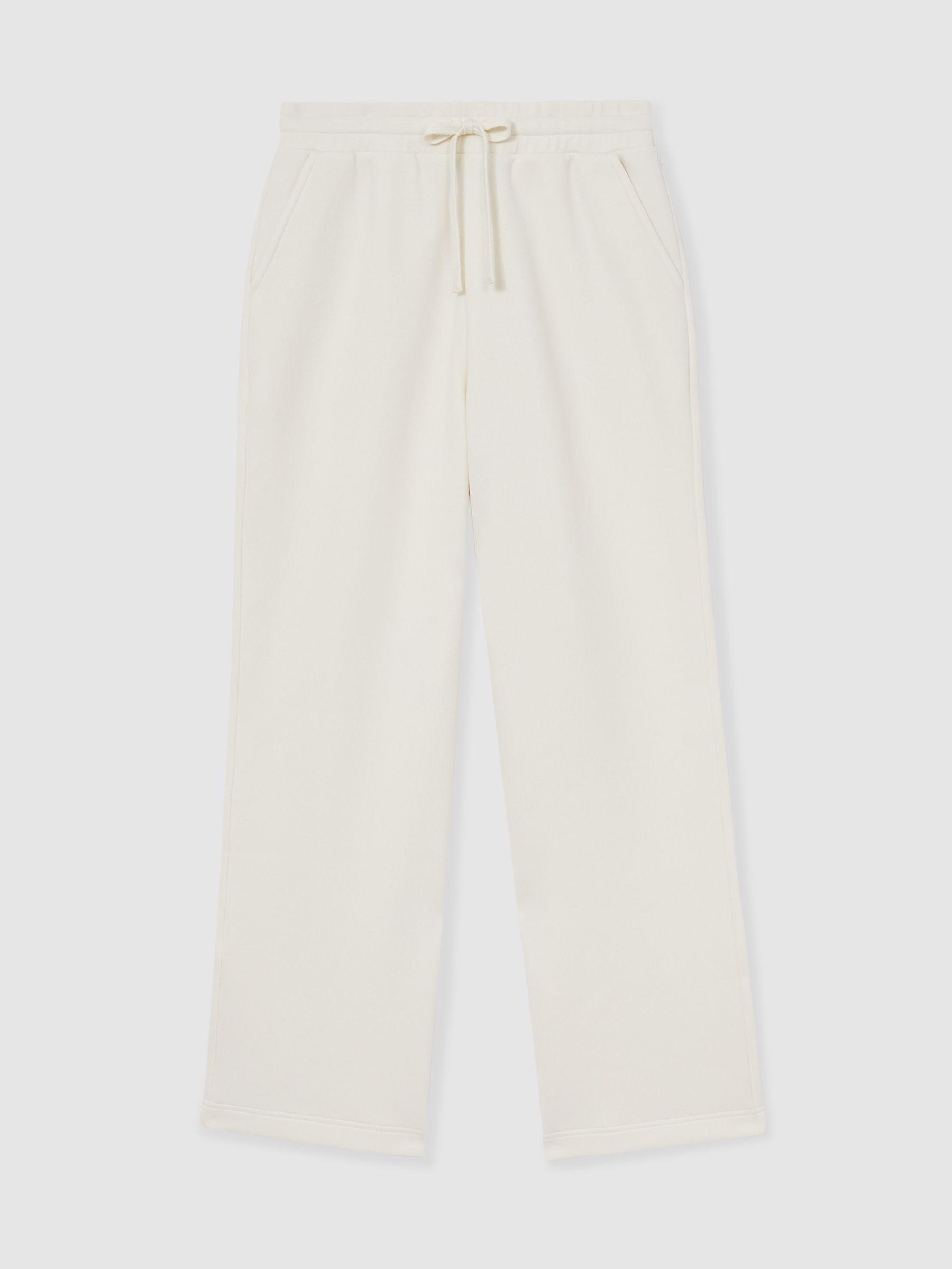 Cotton-Blend Interlock Wide-Leg Joggers in Ivory Product Image