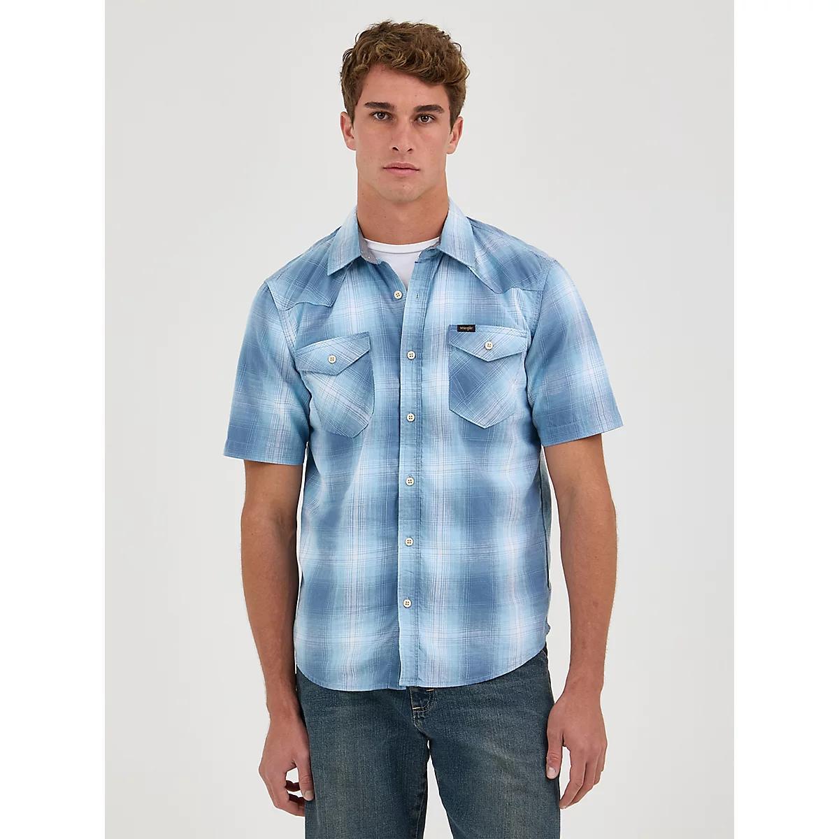 Men's Slub Cotton Plaid Shirt in Vintage Indigo Product Image