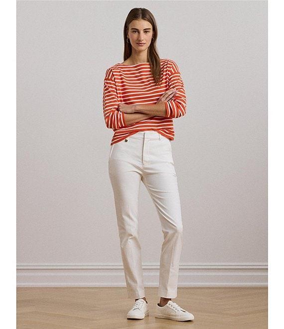 Lauren Ralph Lauren Cotton Jersey Stripe Boat Neck Long Sleeve Top Product Image