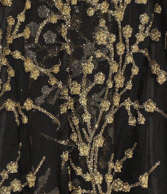 Blondie Nites Plus Caviar Glitter Patterned Sweetheart Neck Spaghetti Strap Twist Ballgown Product Image