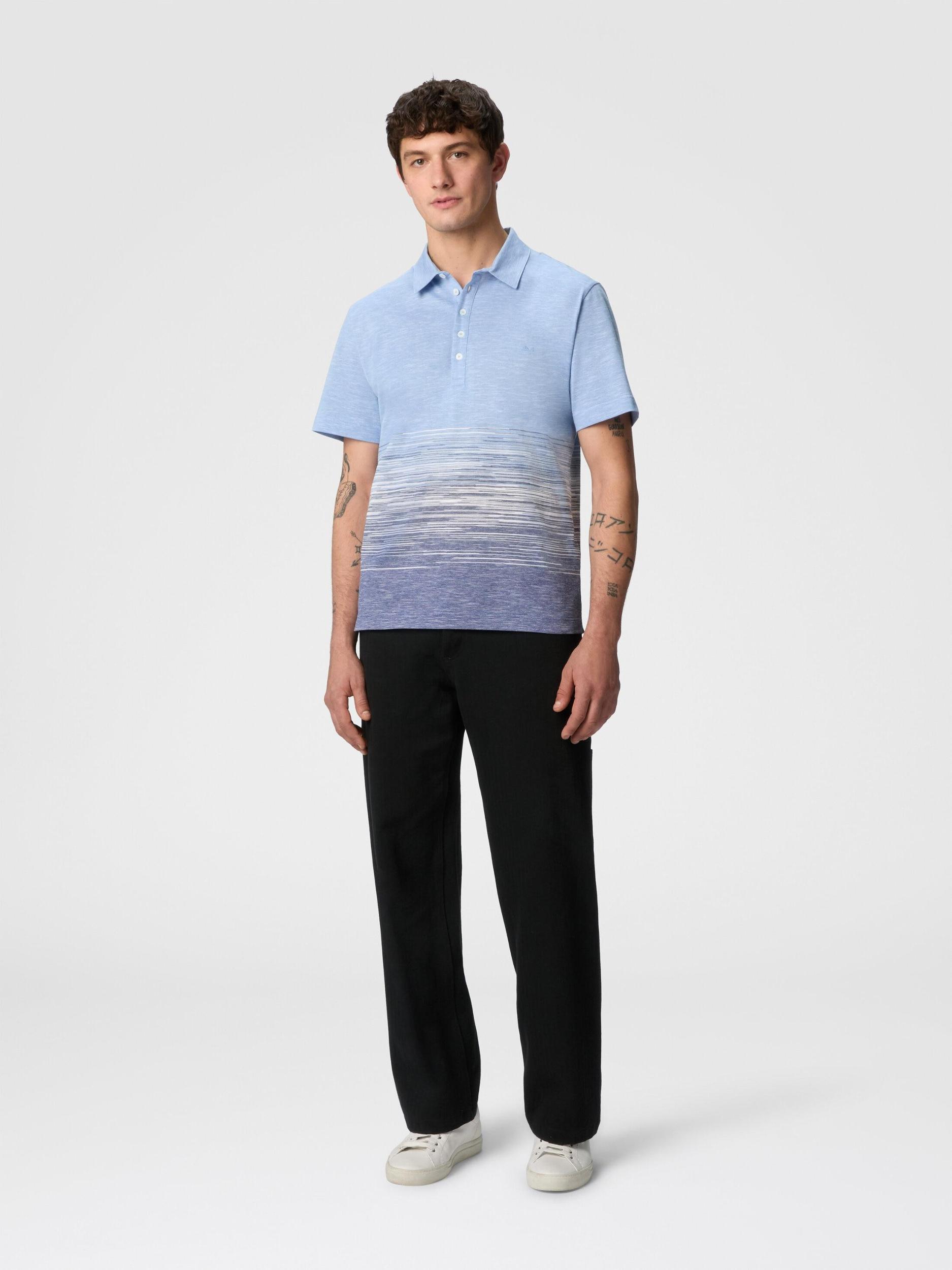 Slub cotton and linen polo shirt with zigzag embroidery Product Image
