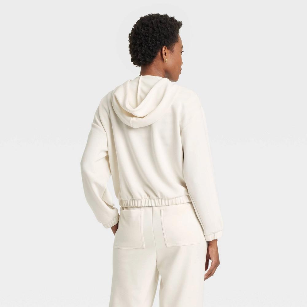 Women's Sandwash Hooded Zip-Up Sweatshirt - A New Day™ Cream S: Modal Blend, Recycled Polyester, Spandex, Kangaroo Pocket Product Image