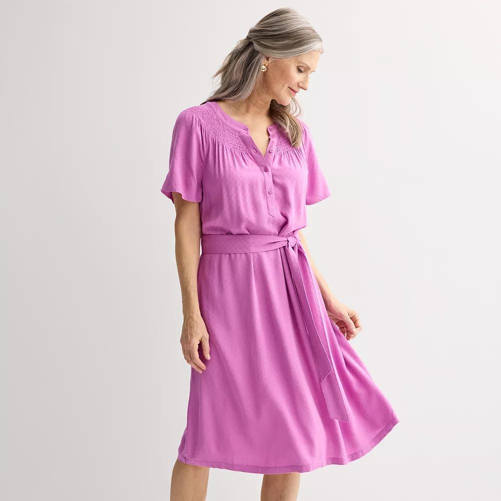Women's Croft & Barrow® Smocked Neck Button-Front Dress, Size: Medium, Pink Wonder Product Image