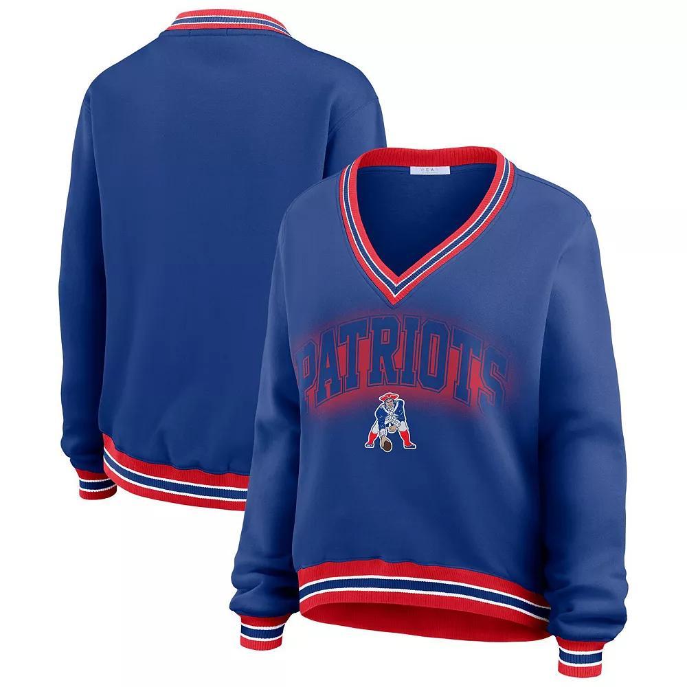 Women's WEAR by Erin Andrews Red Buffalo Bills Oversized Long Sleeve V-Neck Sweatshirt, Size: Medium Product Image