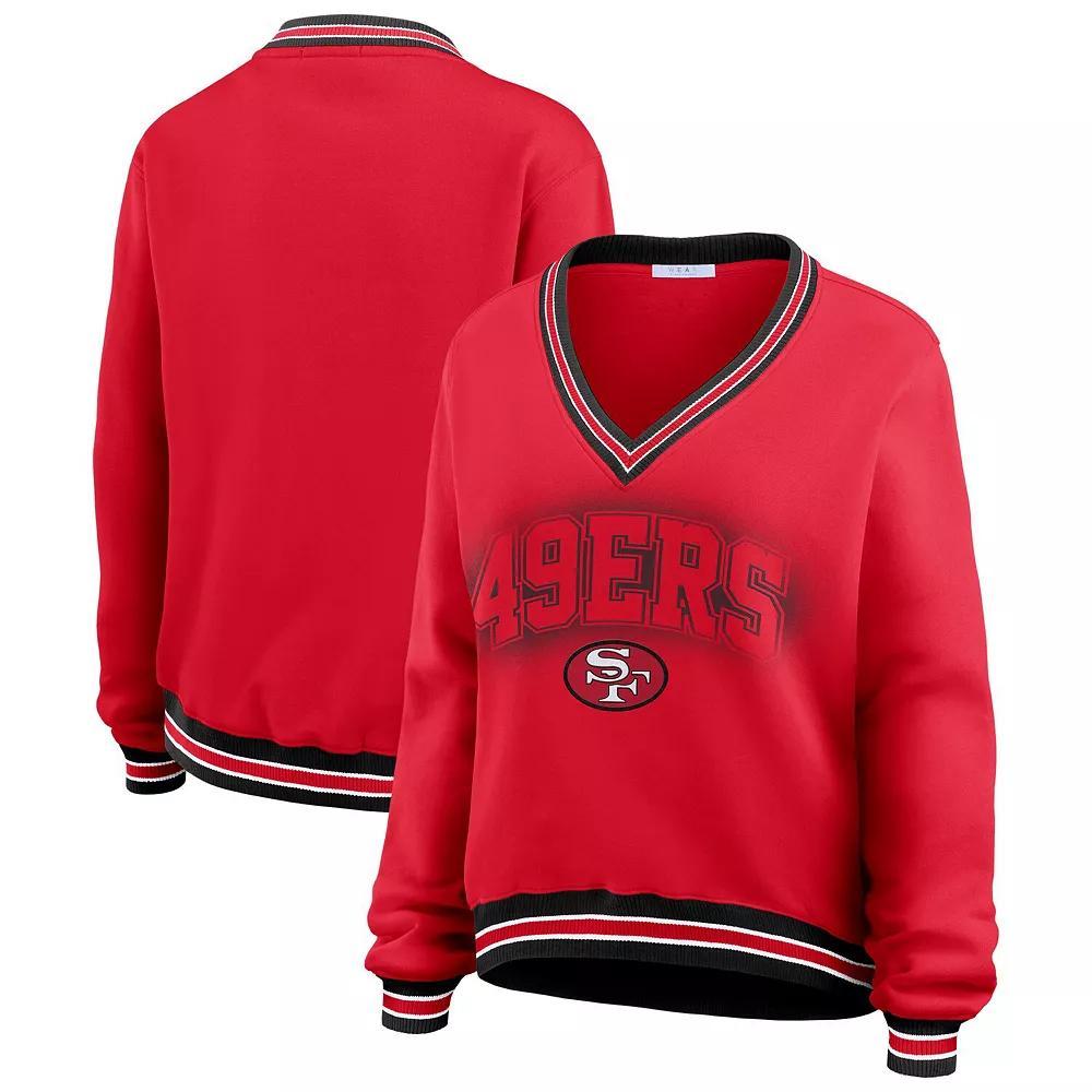 Women's WEAR by Erin Andrews Scarlet San Francisco 49ers Oversized Long Sleeve V-Neck Sweatshirt, Size: 2XL, Red Product Image