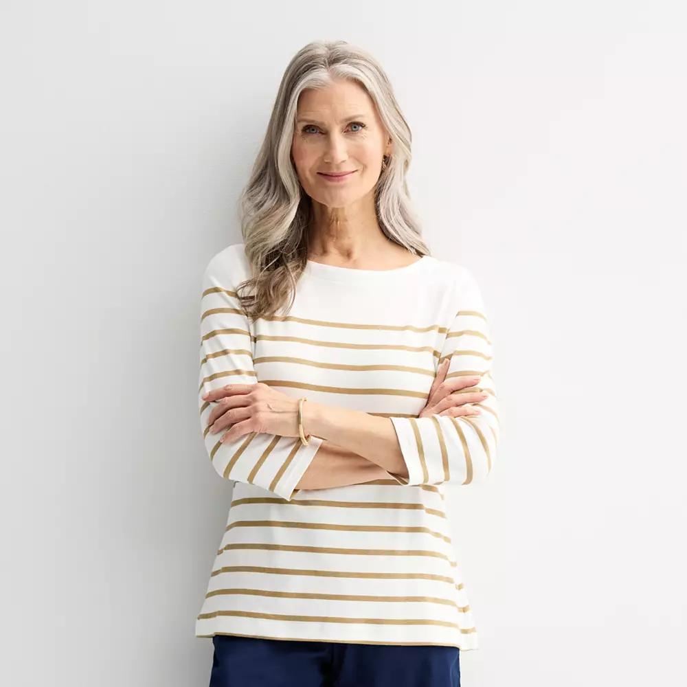 Petite Croft & Barrow® Boatneck Top, Women's, Size: XXL Petite, Green Stripe Product Image